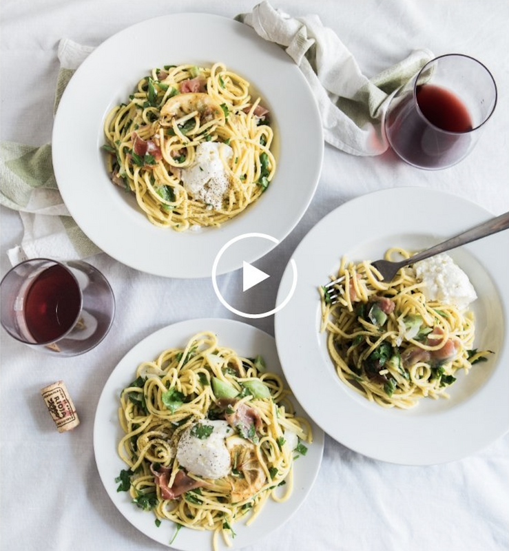 Video image with spaghetti dishes